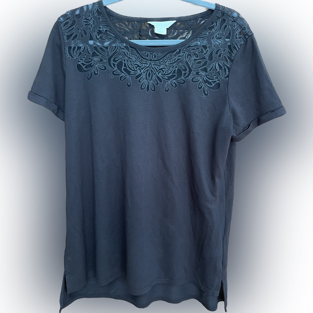 C. Wonder Limited Women's Black Amara Burnout Tee Shirt Size Large Lace Details